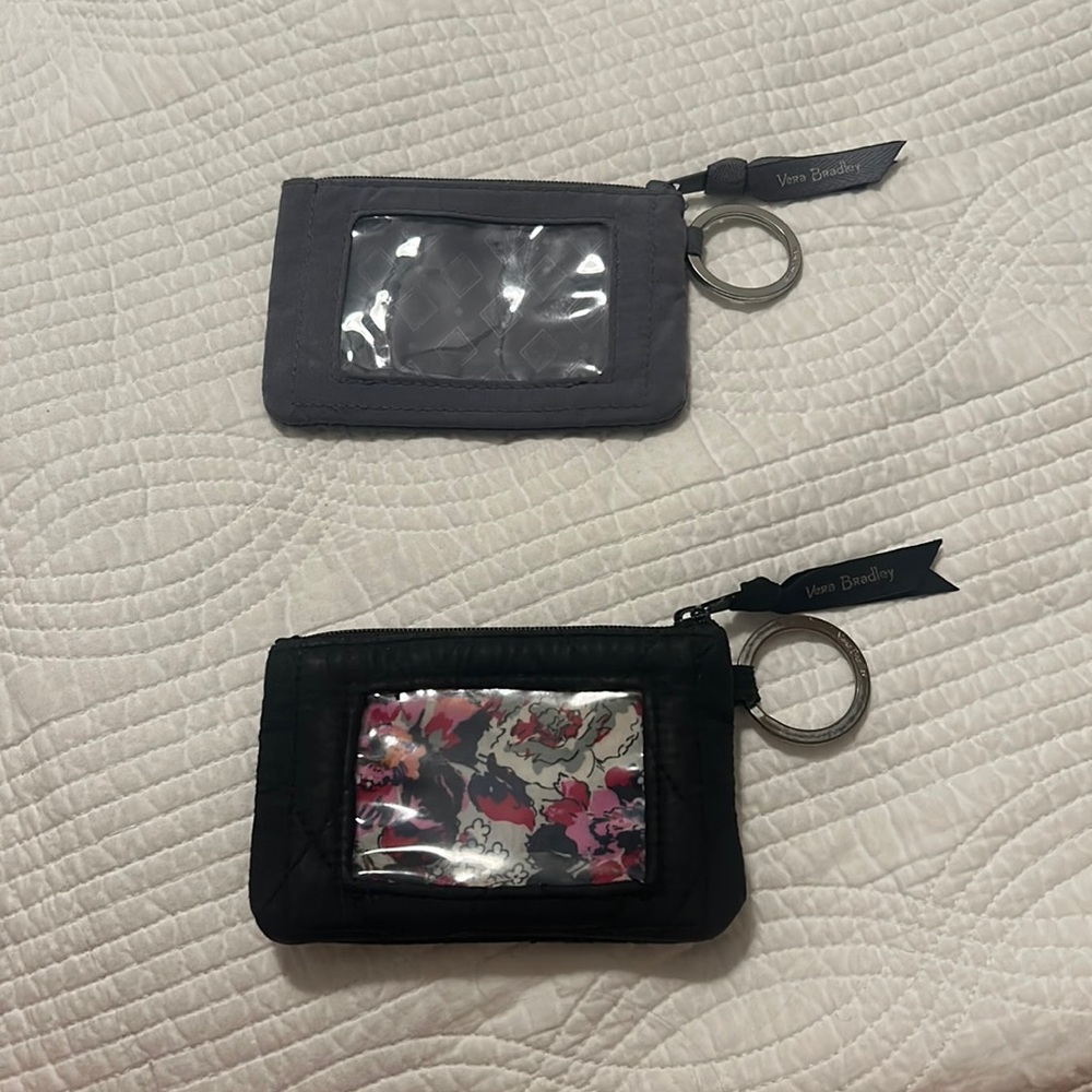 Two Vera Bradley Zip Id Case Keychain- gray is new without tag- black is used
